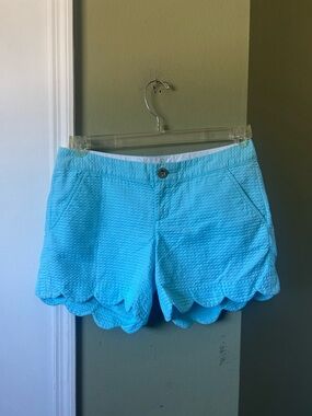 Lilly Pulitzer The Buttercup Aqua Scallop Hem Shorts Sz 0
